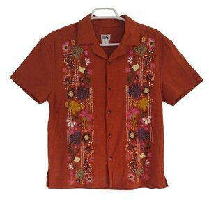 Latino Heritage Month Adult Shirt S Floral Embroidered Cotton, Rayon Orange.